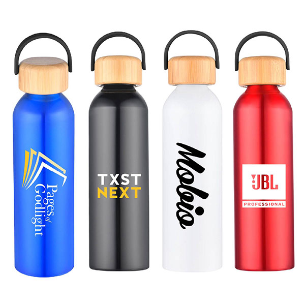 24 oz. Recycled Aluminum Water Bottle w/ Bamboo lid