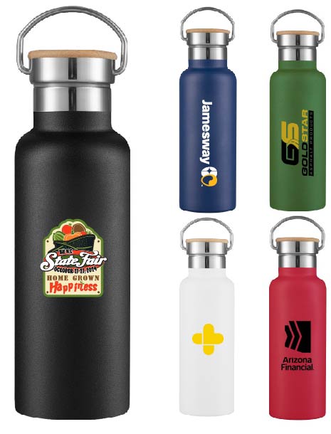 17oz Travel Stainless Steel Vacuum Insulated water bottle w/wood lid