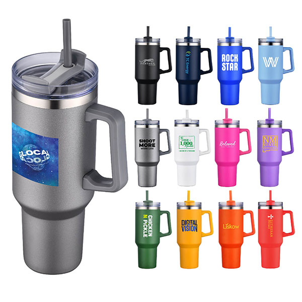 40 oz Travel Mug with Handle and Straw