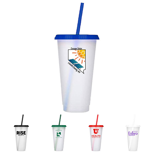 Reusable Plastic Tumblers with colored lids & Straws