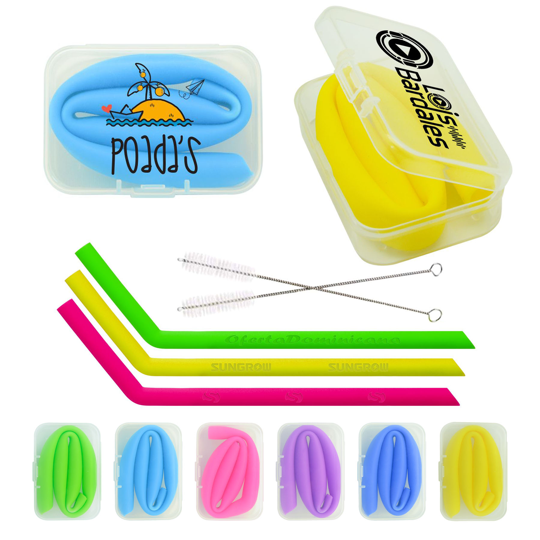 Bent Silicone Straws with Rectangular box